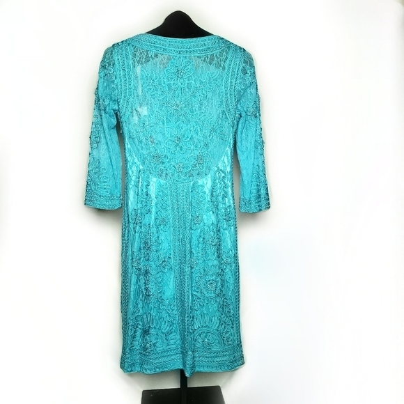**HOST PICK**NWT SUE WONG NOCTURNE | Lace Dress 3/4 Sleeves US6 #N2111 Turquoise - Picture 3 of 9